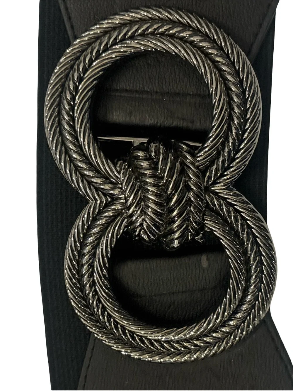 BCBGMaxAzria Black Elastic Belt with Interlocking Metal Rope-Style Buckle M/L